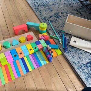 Colorful Wooden Building Block Set for Kids (12m and up) Very Gently Used